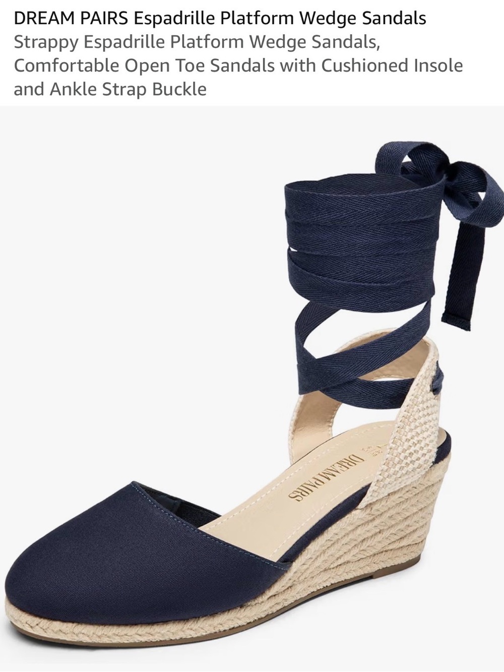 Dream Pairs Navy Espadrille Wrap Wedge Sandals